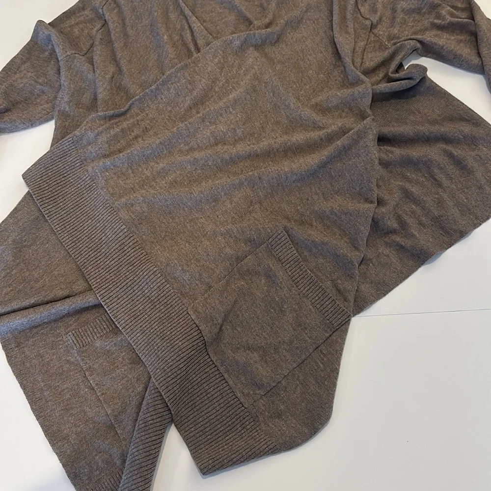 LOFT wool blend draped wrap cardigan sweater jacket light soft S brown taupe